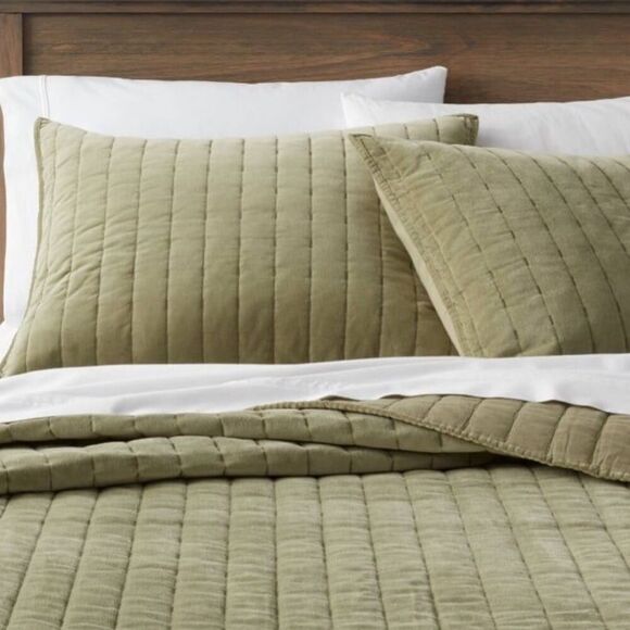 Threshold Channel Stitched Velvet Quilted Bed Pillow Shams - Picture 1 of 8